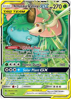 Pokemon TCG - SM - Cosmic Eclipse - Venusaur & Snivy GX - 1/236 - Holofoil