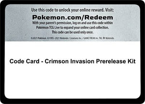 Pokemon TCG - SM - Crimson Invasion - Code Card - Crimson Invasion Prerelease Kit