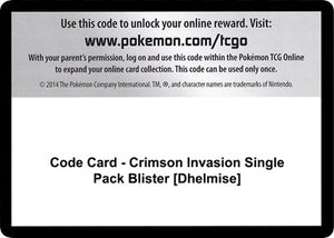 Pokemon TCG - SM - Crimson Invasion - Code Card - Crimson Invasion Single Pack Blister
