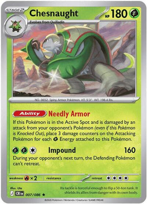 Pokemon TCG - ME04: Chaos Rising - Chesnaught - 007/086 - Reverse Holofoil