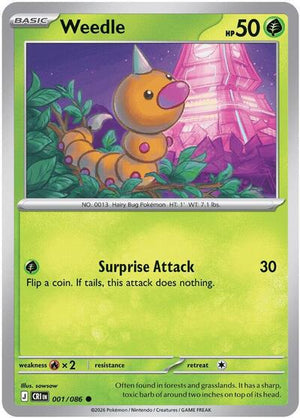 Pokemon TCG - ME04: Chaos Rising - Weedle - 001/086 - Reverse Holofoil