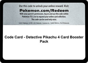 Pokemon TCG - Detective Pikachu - Code Card - Detective Pikachu 4 Card Booster Pack