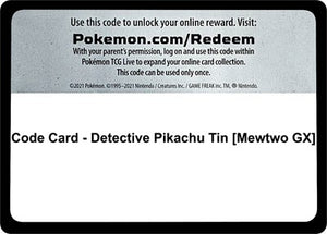 Pokemon TCG - Detective Pikachu - Code Card - Detective Pikachu Tin
