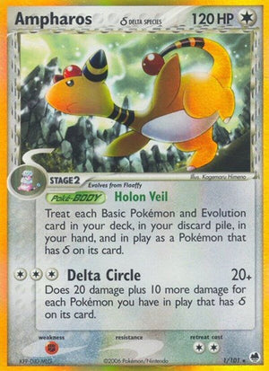 Pokemon TCG - EX Dragon Frontiers - Ampharos - 1/101 - Reverse Holofoil