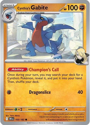 Pokemon TCG - SV10: Destined Rivals - Cynthia's Gabite - 103/182 - Reverse Holofoil