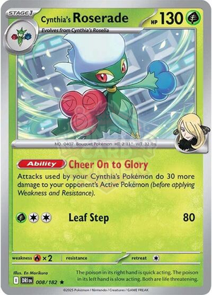 Pokemon TCG - SV10: Destined Rivals - Cynthia's Roserade - 008/182 - Reverse Holofoil