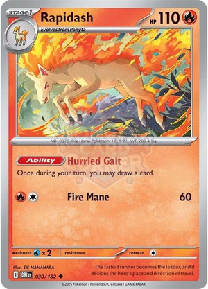 Pokemon TCG - SV10: Destined Rivals - Rapidash - 030/182 - Reverse Holofoil