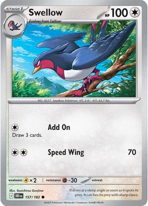 Pokemon TCG - SV10: Destined Rivals - Swellow - 157/182 - Reverse Holofoil