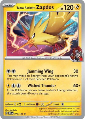 Pokemon TCG - SV10: Destined Rivals - Team Rocket's Zapdos - 070/182 - Reverse Holofoil