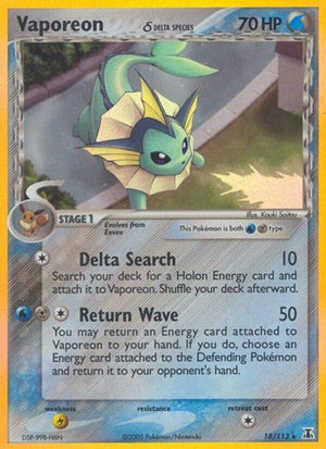 Pokemon TCG - EX Delta Species - Vaporeon - 18/113 - Reverse Holofoil