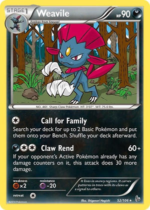 Pokemon TCG - XY - Flashfire - Weavile - 52/106 - Reverse Holofoil