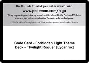 Pokemon TCG - SM - Forbidden Light - Code Card - Forbidden Light Theme Deck - "Twilight Rogue"