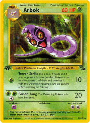 Pokemon TCG - Fossil - Arbok - 31/62 - 1st Edition