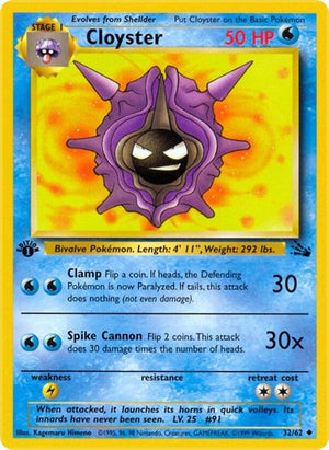 Pokemon TCG - Fossil - Cloyster - 32/62 - 1st Edition