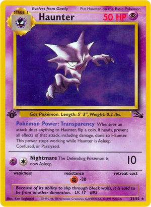 Pokemon TCG - Fossil - Haunter - 21/62 - 1st Edition