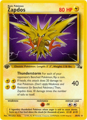 Pokemon TCG - Fossil - Zapdos - 30/62 - 1st Edition
