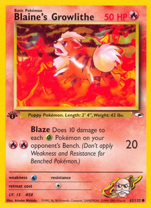 Pokemon TCG - Gym Heroes - Blaine's Growlithe - 062/132 - Unlimited