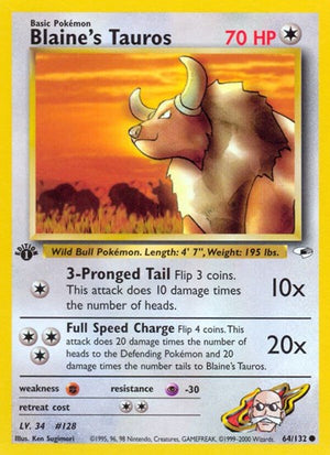 Pokemon TCG - Gym Heroes - Blaine's Tauros - 064/132 - 1st Edition