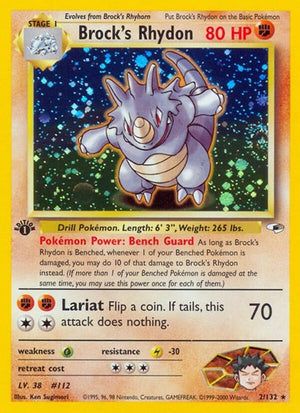 Pokemon TCG - Gym Heroes - Brock's Rhydon - 002/132 - 1st Edition Holofoil