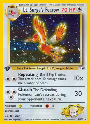 Pokemon TCG - Gym Heroes - Lt. Surge's Fearow - 007/132 - 1st Edition Holofoil