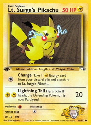 Pokemon TCG - Gym Heroes - Lt. Surge's Pikachu - 081/132 - 1st Edition