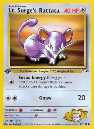 Pokemon TCG - Gym Heroes - Lt. Surge's Rattata - 082/132 - 1st Edition