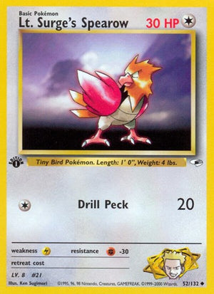 Pokemon TCG - Gym Heroes - Lt. Surge's Spearow - 052/132 - 1st Edition