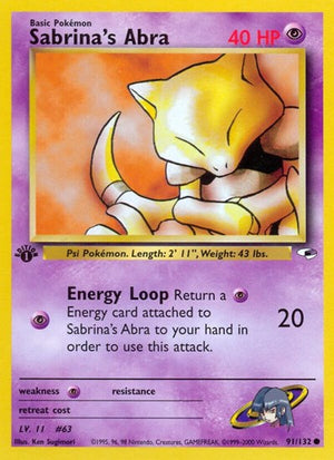 Pokemon TCG - Gym Heroes - Sabrina's Abra - 091/132 - 1st Edition