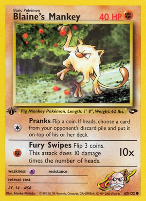 Pokemon TCG - Gym Challenge - Blaine's Mankey - 063/132 - 1st Edition