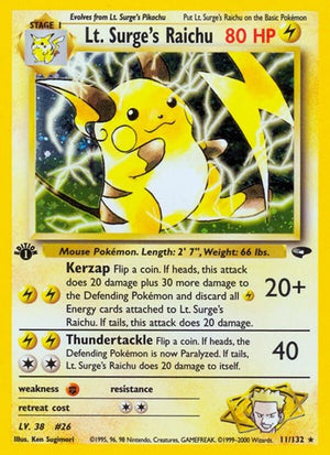 Pokemon TCG - Gym Challenge - Lt. Surge's Raichu - 011/132 - 1st Edition Holofoil