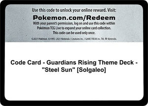 Pokemon TCG - SM - Guardians Rising - Code Card - Guardians Rising Theme Deck - "Steel Sun"