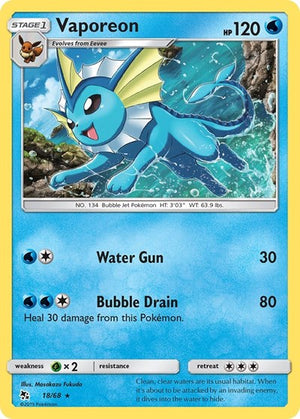 Pokemon TCG - Hidden Fates - Vaporeon - 18/68 - Reverse Holofoil