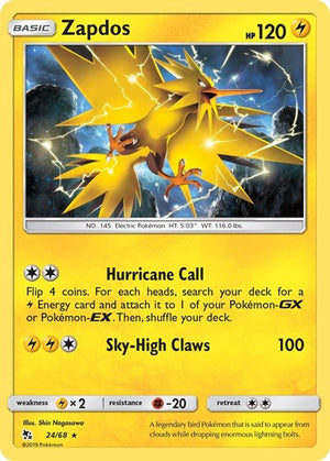 Pokemon TCG - Hidden Fates - Zapdos - 24/68 - Holofoil