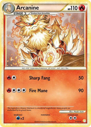 Pokemon TCG - HeartGold & SoulSilver - Arcanine - 1/123 - Reverse Holofoil