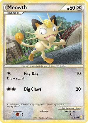 Pokemon TCG - HeartGold & SoulSilver - Meowth - 75/123 - Reverse Holofoil