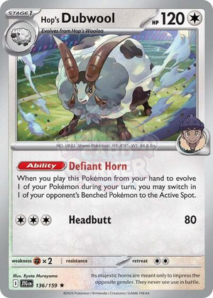 Pokemon TCG - SV09: Journey Together - Hop's Dubwool - 136/159 - Reverse Holofoil