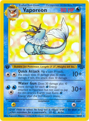 Pokemon TCG - Jungle - Vaporeon - 28/64 - 1st Edition