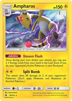 Pokemon TCG - SM - Lost Thunder - Ampharos - 78/214 - Reverse Holofoil