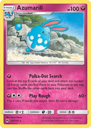 Pokemon TCG - SM - Lost Thunder - Azumarill - 136/214