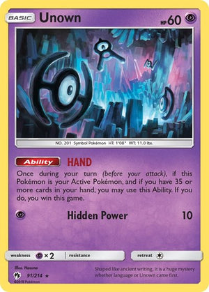 Pokemon TCG - SM - Lost Thunder - Unown - 91/214 - Reverse Holofoil