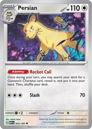 Pokemon TCG - SV: Scarlet & Violet 151 - Persian - 053/165 - Reverse Holofoil