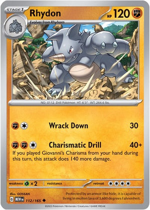 Pokemon TCG - SV: Scarlet & Violet 151 - Rhydon - 112/165 - Reverse Holofoil