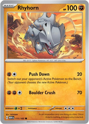 Pokemon TCG - SV: Scarlet & Violet 151 - Rhyhorn - 111/165 - Reverse Holofoil