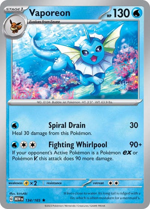 Pokemon TCG - SV: Scarlet & Violet 151 - Vaporeon - 134/165 - Reverse Holofoil