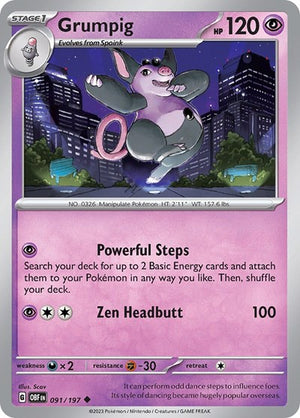 Pokemon TCG - SV03: Obsidian Flames - Grumpig - 091/197 - Reverse Holofoil