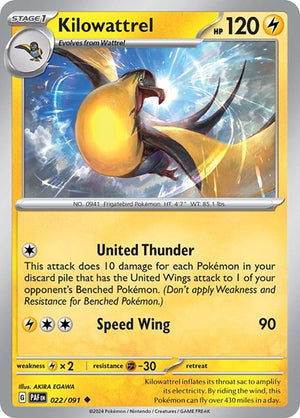 Pokemon TCG - SV: Paldean Fates - Kilowattrel - 022/091 - Reverse Holofoil