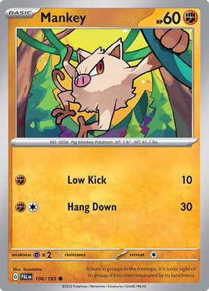 Pokemon TCG - SV02: Paldea Evolved - Mankey - 106/193 - Reverse Holofoil