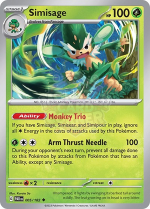 Pokemon TCG - SV04: Paradox Rift - Simisage - 005/182 - Reverse Holofoil