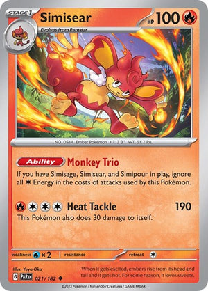 Pokemon TCG - SV04: Paradox Rift - Simisear - 021/182 - Reverse Holofoil