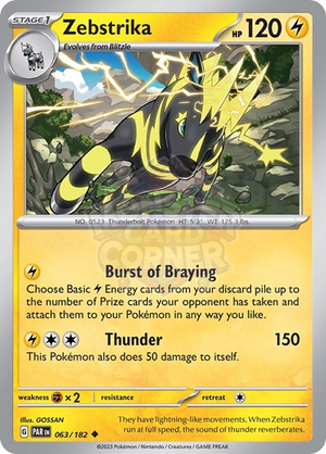 Pokemon TCG - SV04: Paradox Rift - Zebstrika - 063/182 - Reverse Holofoil